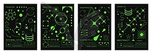Acid brutal y2k posters, abstract geometric shapes - vector clipart