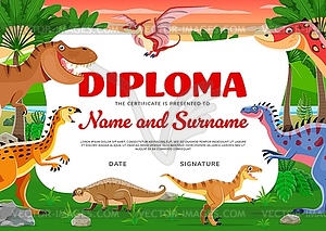 Kids diploma with cartoon funny dinosaur reptiles - vector image