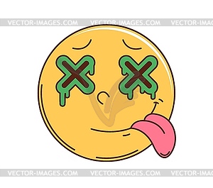 Cartoon retro hippie groovy dead smile face emoji - vector clipart