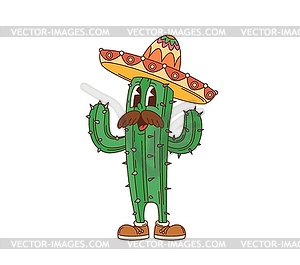 Cartoon retro groovy Mexican cacti character - stock vector clipart