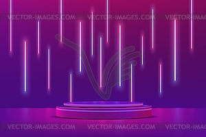 3D purple neon podium stage with glowing lights - royalty-free vector image