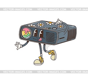 Cartoon retro groovy film projector character - vector clip art