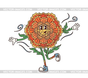 Cartoon retro groovy marigold flower character - vector image