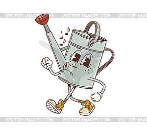 Cartoon retro groovy watering can funny character - vector clip art