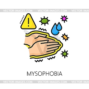 Mysophobia phobia, human mental health line icon - vector clipart