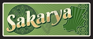 Sakarya Turkey il province travel plate sign - vector image