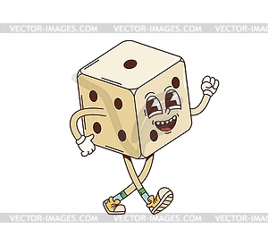 Groovy cartoon casino gamble dice, retro character - vector clip art