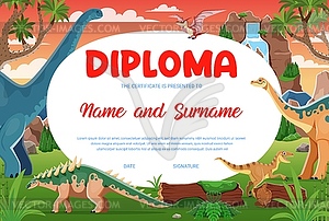 Kids diploma, Jurassic era funny cartoon dinosaurs - vector clipart