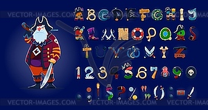 Cartoon pirate font, corsair alphabet type - vector clip art