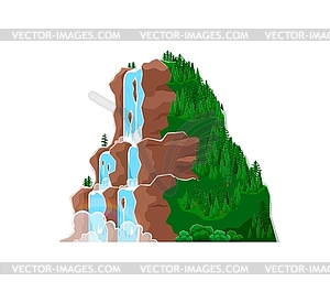 Cartoon waterfall and water cascade, rocky hill - vector clipart