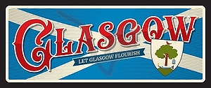 Glasgow Scotland UK retro travel plaque - vector image