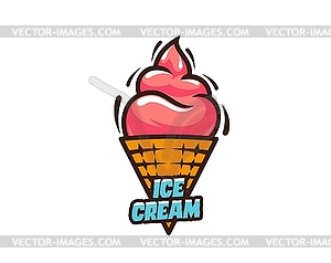 Мороженое в вафельном рожке - символ десерта джелато - векторный дизайн