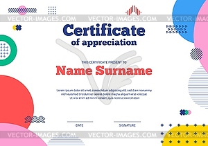 Certificate template with geometric Memphis shapes - vector clip art