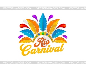 Brazilian Rio carnival party icon, color feathers - vector image