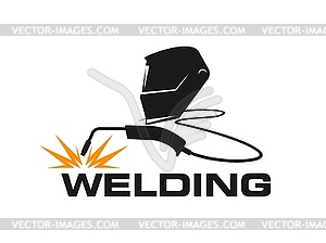 Weld icon of welder mask and tool, steel welding - vector clipart