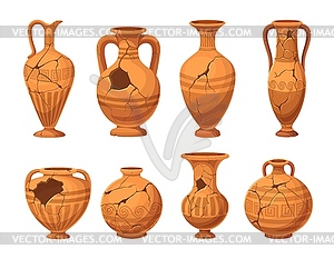 Ancient broken vases and pottery, cracked pots - vector EPS clipart