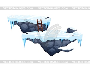 Arcade game stone platforms with ice and snow - vector clipart