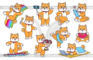 Cartoon Japanese happy Shiba Inu puppy dog pets - vector clipart