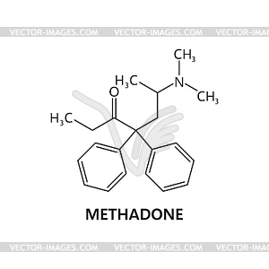 Synthetic drug formula, methadone structure - vector image