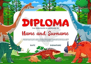 Kids diploma certificate with funny dinosaurs - vector image