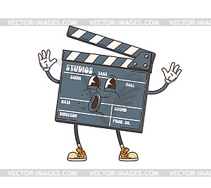 Groovy retro cartoon movie clapperboard character - vector clipart