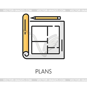 Real estate, house construction plan line icon - vector clip art