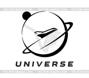 Spaceship icon, space rocket shuttle, planet orbit - vector image