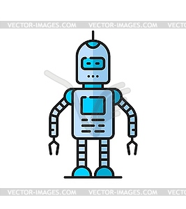 Futuristic droid, retro robot or bot line icon - vector clipart