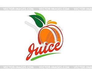 Fresh peach juice icon, apricot fruit drink label - stock vector clipart