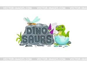 Cartoon dino kid in egg shell, funny baby dinosaur - vector clip art