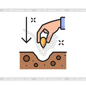 Agronomy, agriculture soil plant seed line icon - vector clip art