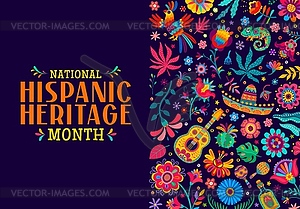 Hispanic heritage month banner with flowers - vector clip art