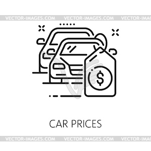 Car company, auto dealership price thin line icon - white & black vector clipart