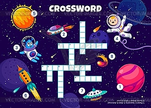 Crossword quiz game grid, galaxy space worksheet - vector clip art