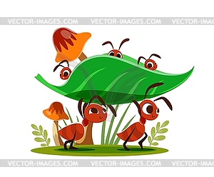 Cartoon ants carry their kids, cute insects - vector clip art