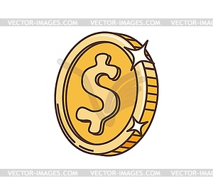 Retro groovy golden coin, hippie cartoon symbol - vector image