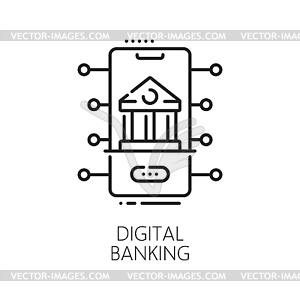 Fintech digital banking technology outline icon - vector image