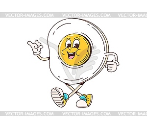 Cartoon groovy retro fried egg funky character - vector clipart