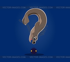 Underwater sea animals font, question mark type - vector image