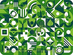 Green environment geometric pattern with plants - vector image