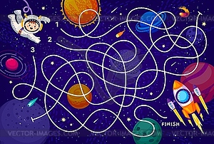 Galaxy labyrinth maze game kid astronaut spaceship - vector clipart