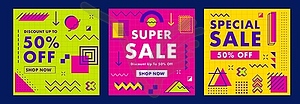 Big super sale banners, geometric Memphis design - royalty-free vector image