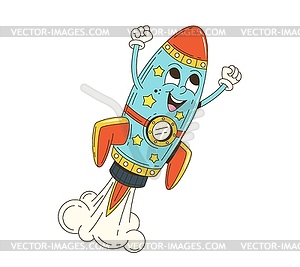 Cartoon groovy space rocket retro character - vector clipart