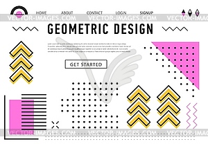 Abstract geometric memphis landing page template - vector image