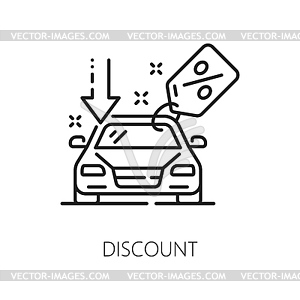 Car company, auto dealership discount line icon - stock vector clipart