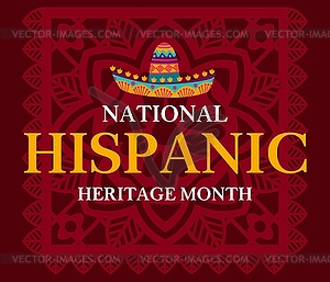 Hispanic heritage month banner with sombrero hat - royalty-free vector image