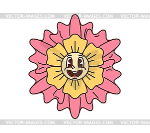 Cartoon retro groovy flower with funky comic face - vector image