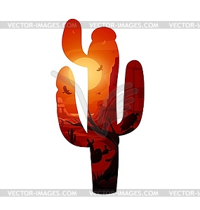 Силуэт мексиканских кактусов на фоне пустынного пейзажа - изображение в векторе / векторный клипарт