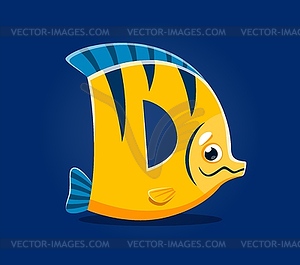 Sea animal underwater font, letter D cartoon fish - royalty-free vector image