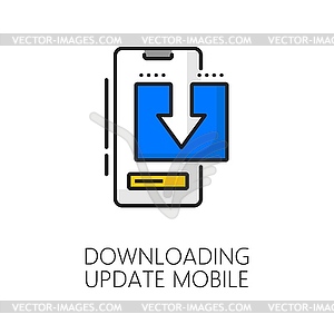 Mobile software update downloading thin line icon - vector clip art